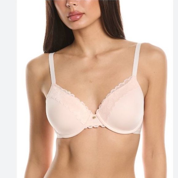 Natori Pale Pink Lace Trimmed Refined Plunge Bra - Picture 1 of 5